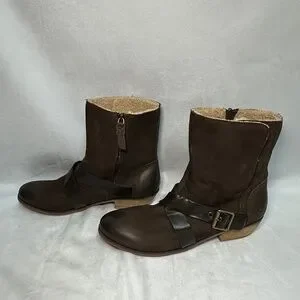 New Softwalk Rayne Brown Soft Leather Pull On Mid Buckle Bootie
