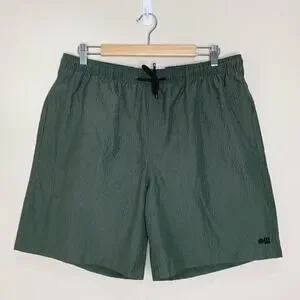 NEW Solid & Striped The Long Classic Swim Trunks (Sz L) Olive Seersucker