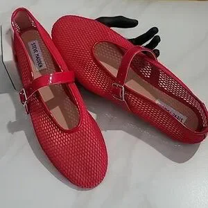 New Steve Madden Mesh Knit Mags Red Flats Lightweight Shoes with Strap Womens 11