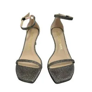 NEW Stuart Weitzman Nudist Curve Glitter Ankle Strap Heels Sandals Shoes Sz 8