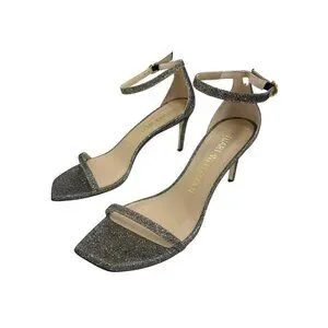NEW Stuart Weitzman Nudist Curve Glitter Ankle Strap Heels Sandals Shoes Sz 8