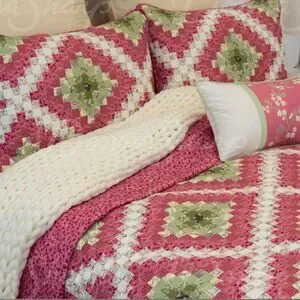 NEW Sweet Melon KING Size Printed Quilt Set Diamond Farmhouse Country
