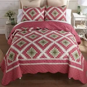 NEW Sweet Melon KING Size Printed Quilt Set Diamond Farmhouse Country