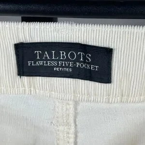 NEW Talbots Pants Womens 8 Petite Off White Corduroy Straight Leg Casual Classic