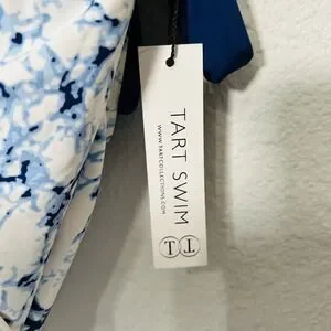 NEW Tart Swim Blue Marbled Print Halter Plunge One Piece Swimsuit Size Medium