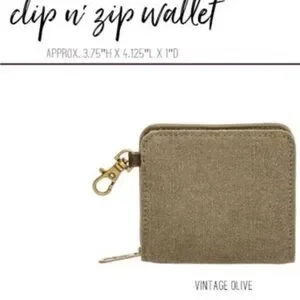 NEW Thirty One Clip N' Zip‎ Wallet Vintage Olive Green Small Compact Billfold