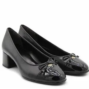 NEW TORU BURCH Cap-Toe Pump with Bow Black Leather Women’s Size 9.5
