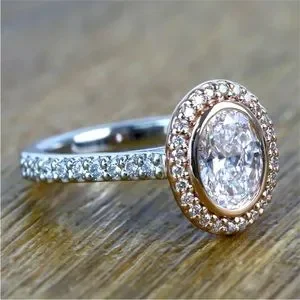 NEW Two-Tone 14k RoseGold/Sterling Silver Sim. Diamonds Ring