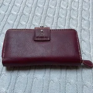 New Unused Red Studded Wallet Zip And Magnet Button Coin Check Credit Cards Keys