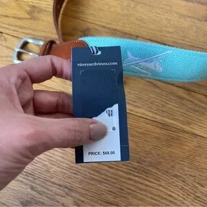 NEW Vineyard Vines Cotton Leather Belt Blue Brown Multiple Sizes NWT