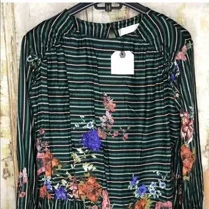 New Zara Girls Green Floral Stripe Dress 14