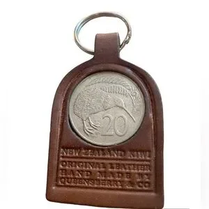 NEW ZEALAND KIWI Coin Leather Keychain / Keyring Queensberry & Co