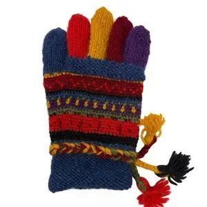 NEWARI Handcrafted 100% Wool Icelandic Colorblock Gloves Adult Women Size NEW