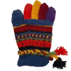 NEWARI Handcrafted 100% Wool Icelandic Colorblock Gloves Adult Women Size NEW