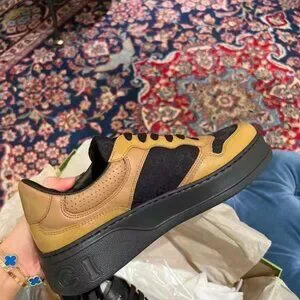 NIB Authentic Gucci Panelled Lace-up Sneakers Size 8.5 Yellow Black Walk