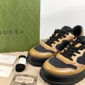 NIB Authentic Gucci Panelled Lace-up Sneakers Size 8.5 Yellow Black Walk