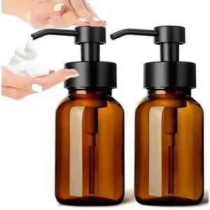 NIB Foaming Soap Dispenser Set of 2 Amber Glass Bottles – 8.5 fl oz / 250ml