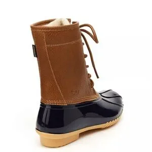 NIB JBU Water-Resistant Faux Leather Lace-Up Duck Boots Navy Blue Brown 8