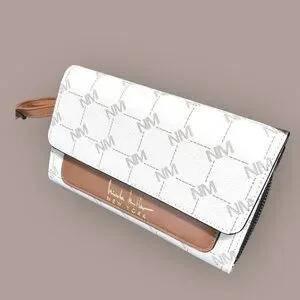 Nicole Miller Logo Brown White Clutch With Removable Strap Small Brand New