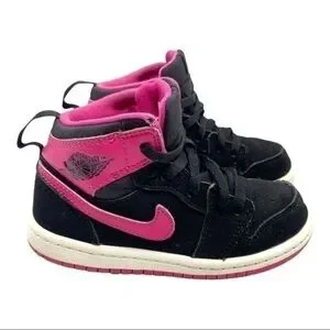 Nike Air Jordan 1 Retro High Top Black Vivid Pink Sneakers Size 9C