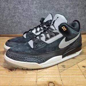Nike Air Jordan 3 Mens 15 Retro Tinker Hatfield SP Black Cement Metallic Gold