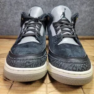 Nike Air Jordan 3 Mens 15 Retro Tinker Hatfield SP Black Cement Metallic Gold