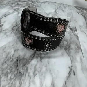 Nocona Belt Co Girls Brown Leather Belt Pink Cross Rhinestones Size 20 N4413630