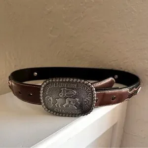 NOCONA BELT COMPANY WESTERN LEATHER kids belt. Size 26 Justin Boots belt buckle