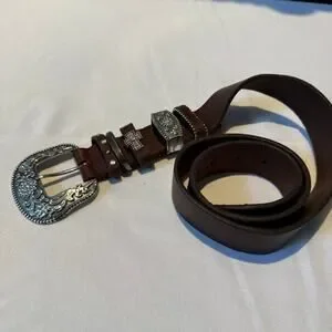 Nocona Buckle Belt Western Brown 38 Cowboy Leather