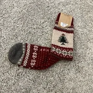 Nordic Red And Gray Casual Socks With Cozy Knit
