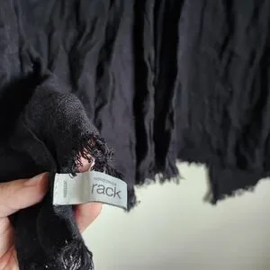 Nordstrom Rack Black Crinkled Scarf Oversized Wrap Frayed Edge Minimalist Layer