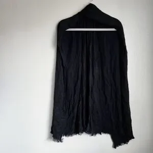 Nordstrom Rack Black Crinkled Scarf Oversized Wrap Frayed Edge Minimalist Layer
