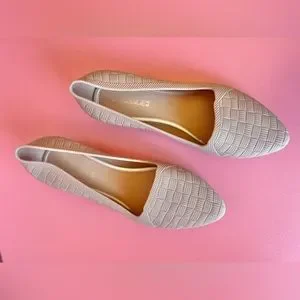 Nude Woven Textured Almond Toe Ballet Flats By Passage