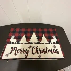 NWOT 19.5x12 Merry Christmas Holiday Decorative Pillow Cover Sham Trees Deer