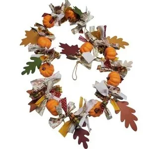NWOT Autumn Pumpkin Garland With Wooden Leaves