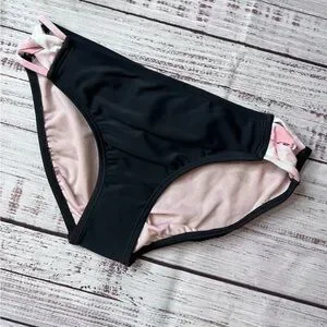 NWOT Black Bikini Swim Bottom with Pink and White Tie Die Accent