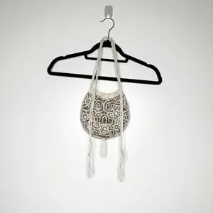 NWOT Free People Penny Beaded Pouch Bag Drawstring Cream One Size OS