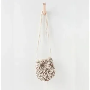 NWOT Free People Penny Beaded Pouch Bag Drawstring Cream One Size OS