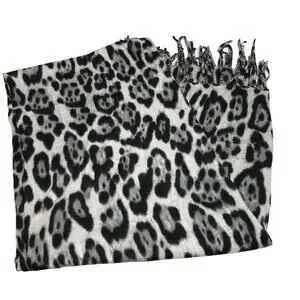 NWOT Pretty Persuasions Gray Black Cheetah Print Fringe Hem Scarf