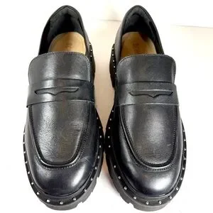 NWOT Schutz Women’s Black Leather Studded Loafers Christie Size 9