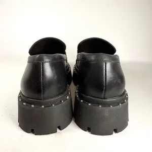 NWOT Schutz Women’s Black Leather Studded Loafers Christie Size 9