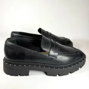 NWOT Schutz Women’s Black Leather Studded Loafers Christie Size 9