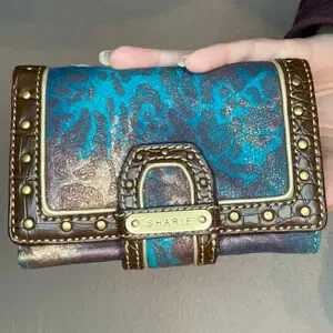 NWOT Sharif Metallic Blue and Purple Leather Tri-Fold Wallet