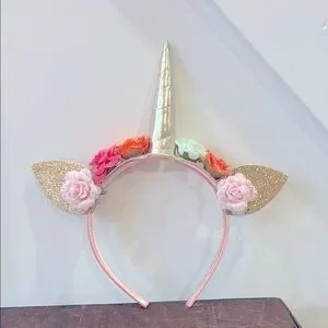 NWOT Sparkly Unicorn Floral Gold & Pink Girls Headband