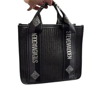 NWOT Steve Madden Black BWEBBER Tote / Crossbody Bag Guitar Style Clip