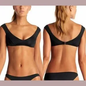 NWT $105 Vitamin A Off-the-Shoulder Capri Bikini Top Black [SZ Small S/6 ]‎