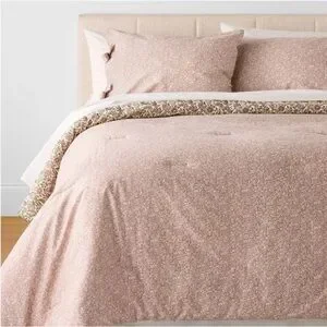 NWT 3pc Full/Queen Reversible Floral Comforter Set Pink/ Green- Studio McGee
