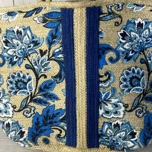 NWT Antik Kraft Jute Handmade Floral Print Tote