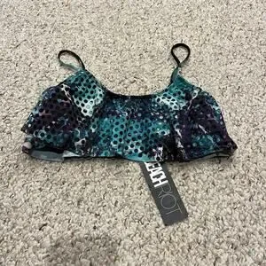 NWT Beach Riot Ruffle Bikini Top Sz S Crystal Castle Blue Purple Vacation Summer