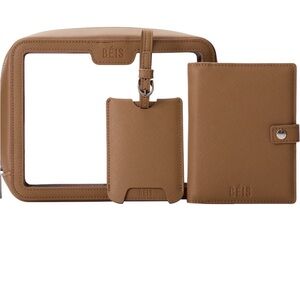 NWT Beis Travel Passport And Luggage Tag Set In Camel Tan